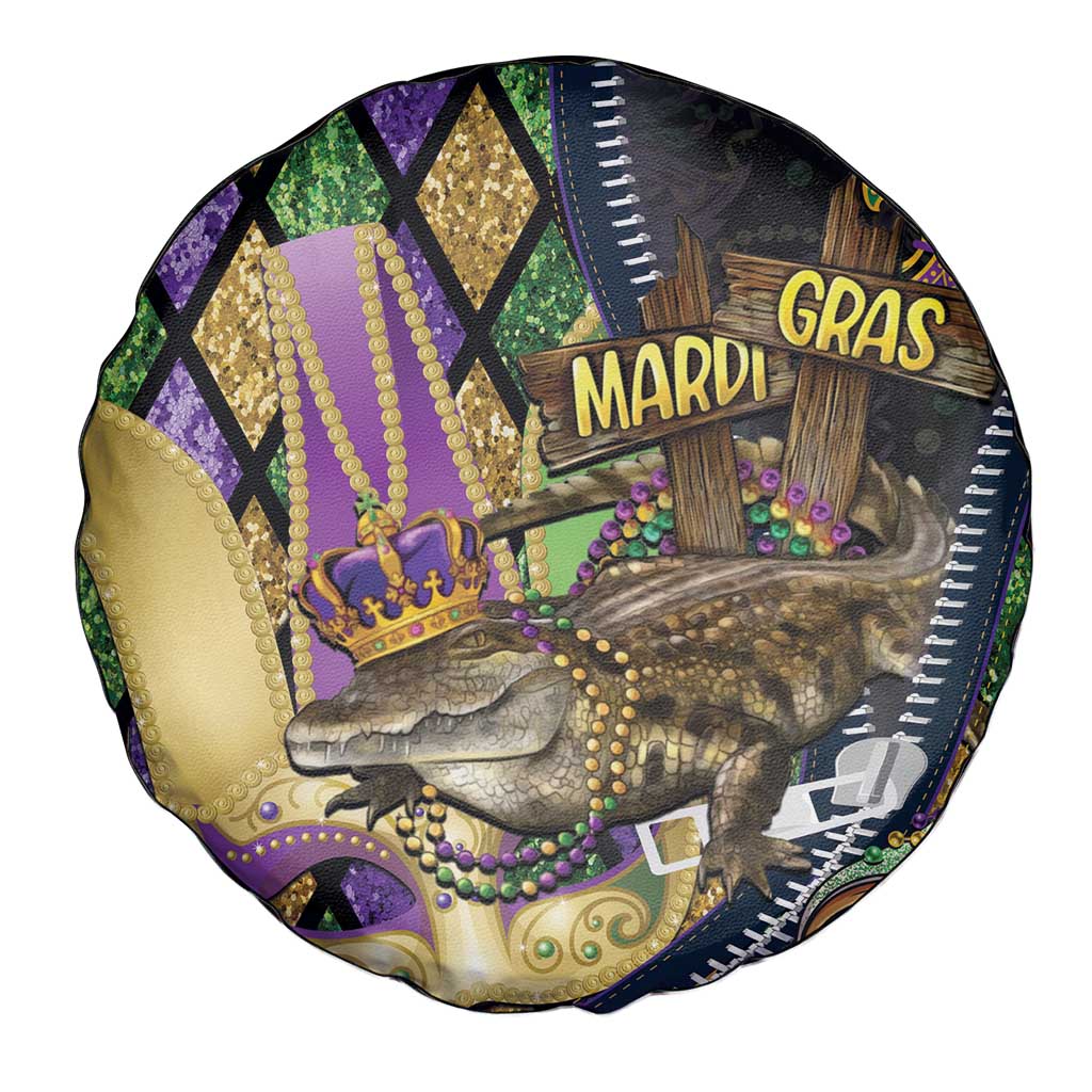 Mardi Gras Alligator Spare Tire Cover Colorful Zipper Stylized