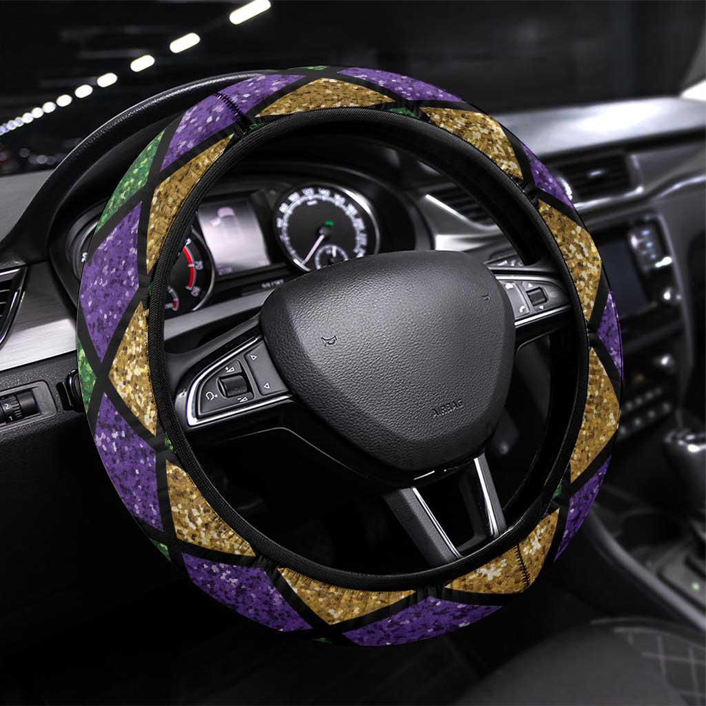 Mardi Gras Alligator Steering Wheel Cover Colorful Zipper Stylized