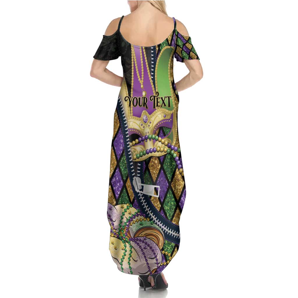 Personalized Mardi Gras Alligator Summer Maxi Dress Colorful Zipper Stylized