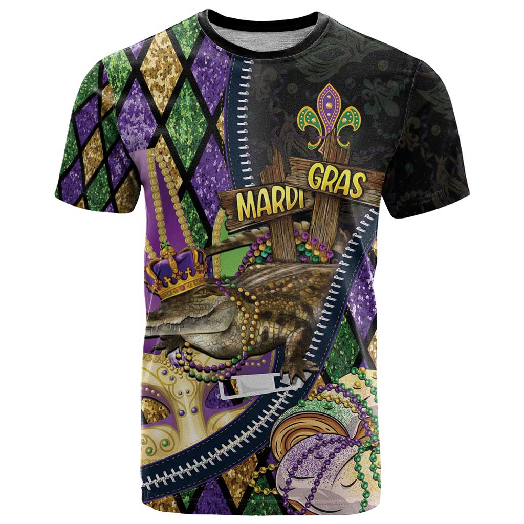 Personalized Mardi Gras Alligator T Shirt Colorful Zipper Stylized