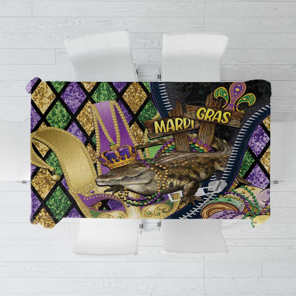 Mardi Gras Alligator Tablecloth Colorful Zipper Stylized