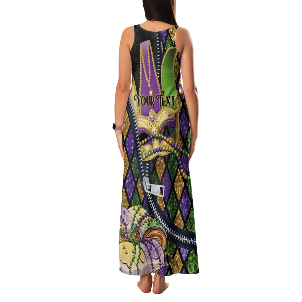Personalized Mardi Gras Alligator Tank Maxi Dress Colorful Zipper Stylized