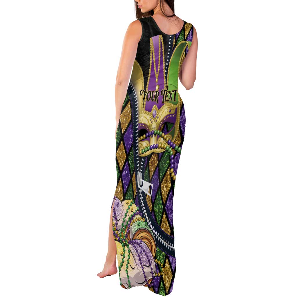 Personalized Mardi Gras Alligator Tank Maxi Dress Colorful Zipper Stylized