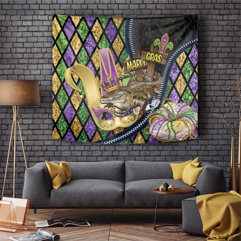 Mardi Gras Alligator Tapestry Colorful Zipper Stylized