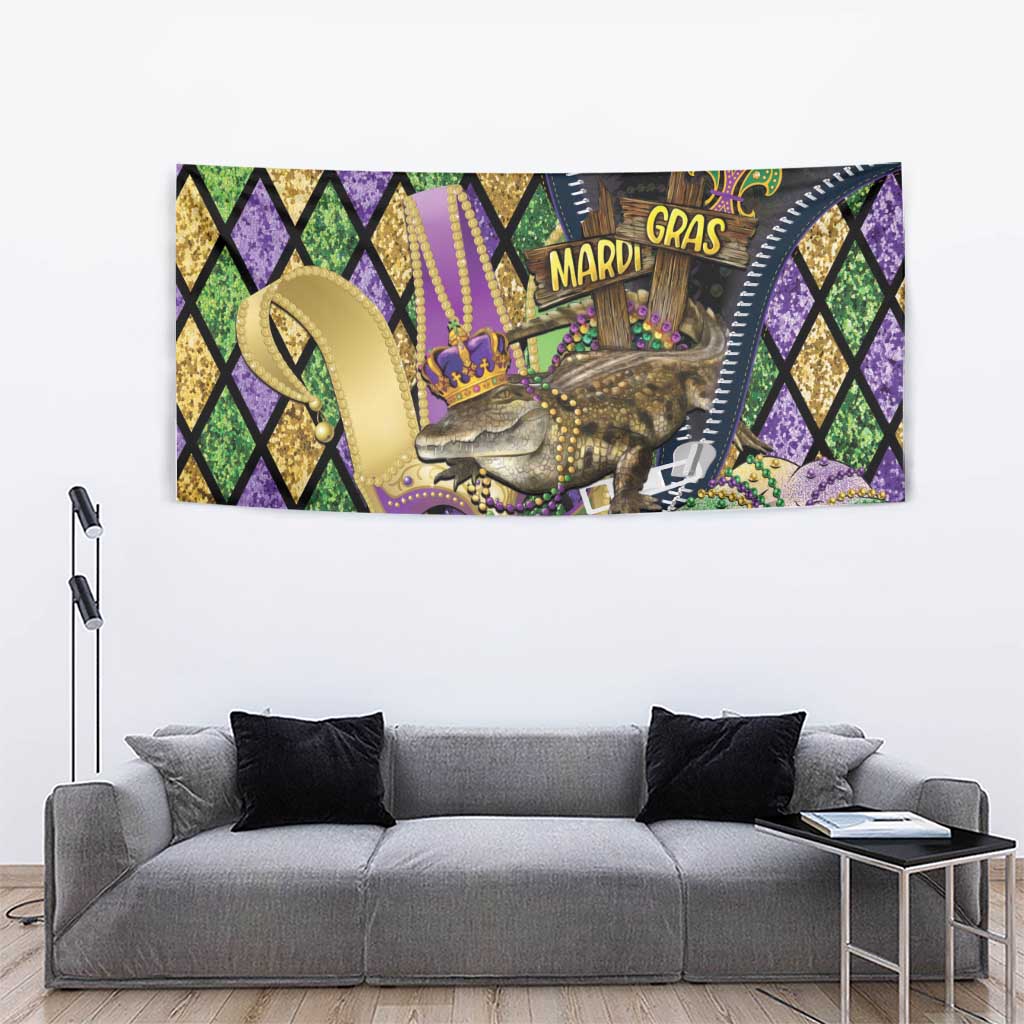 Mardi Gras Alligator Tapestry Colorful Zipper Stylized