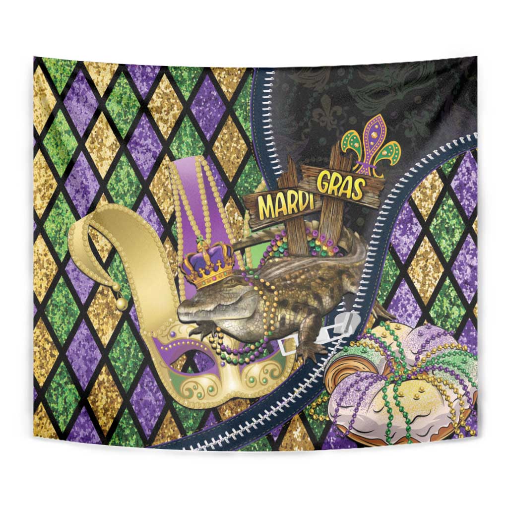 Mardi Gras Alligator Tapestry Colorful Zipper Stylized