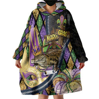 Personalized Mardi Gras Alligator Wearable Blanket Hoodie Colorful Zipper Stylized
