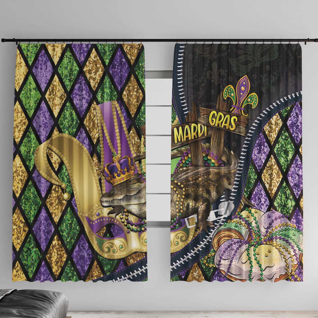 Mardi Gras Alligator Window Curtain Colorful Zipper Stylized