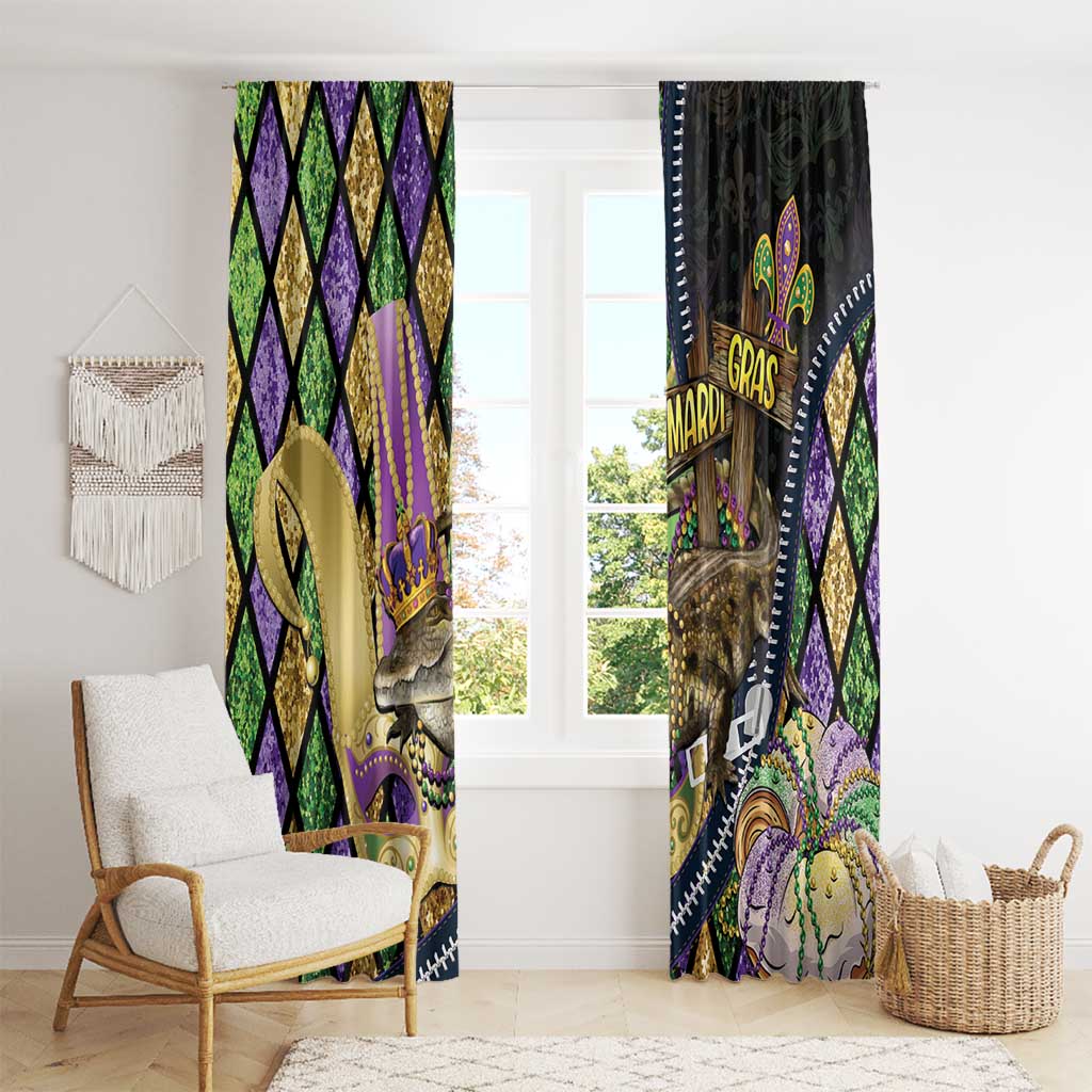 Mardi Gras Alligator Window Curtain Colorful Zipper Stylized