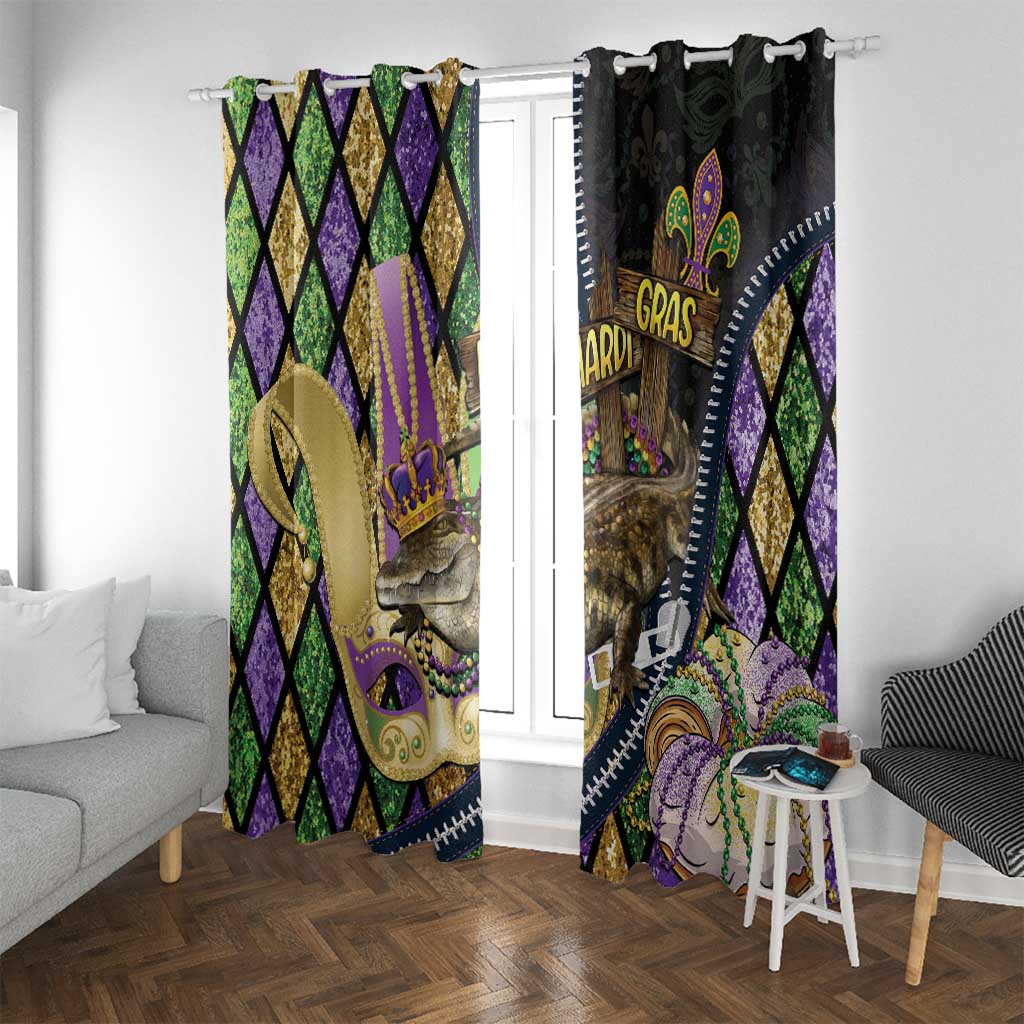 Mardi Gras Alligator Window Curtain Colorful Zipper Stylized
