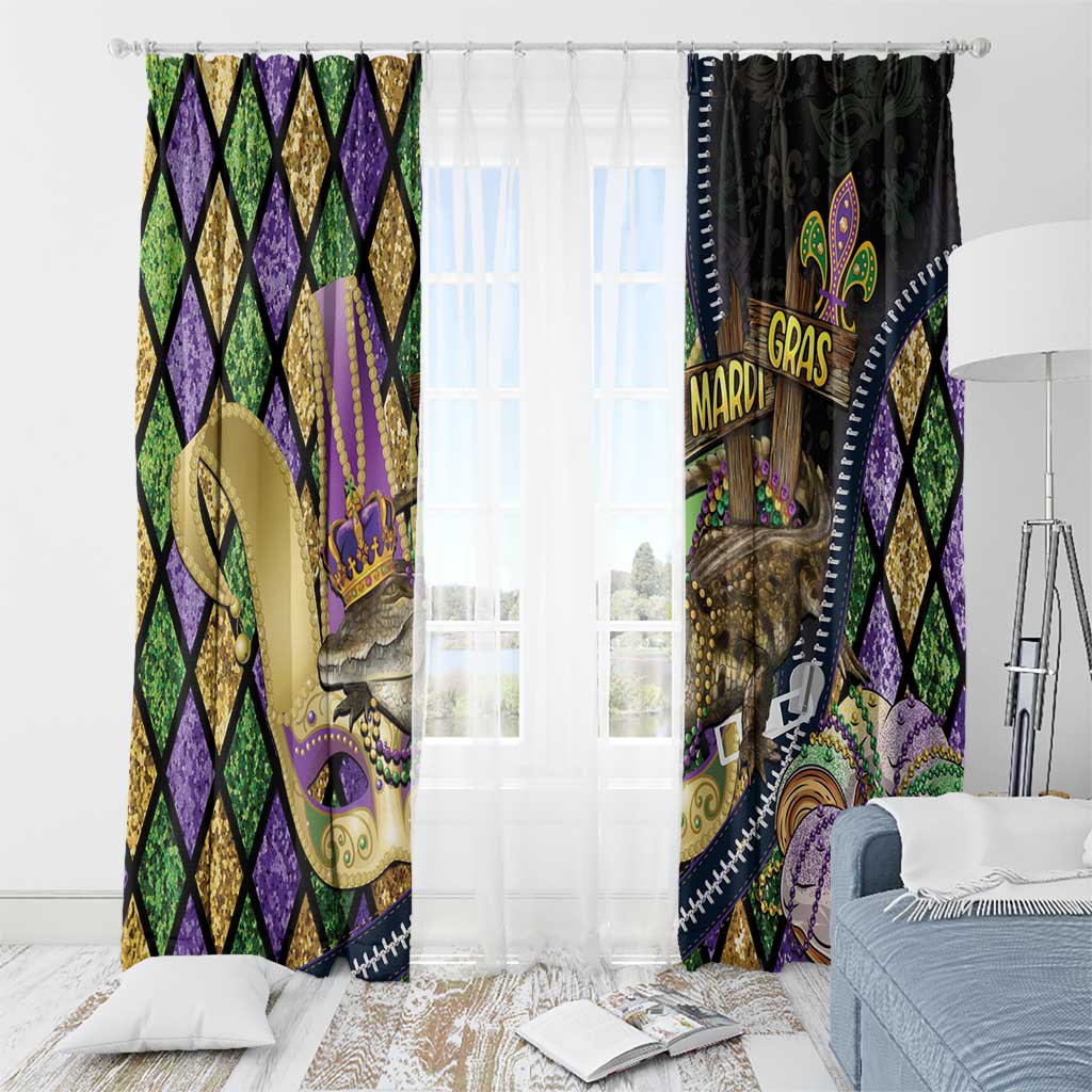 Mardi Gras Alligator Window Curtain Colorful Zipper Stylized