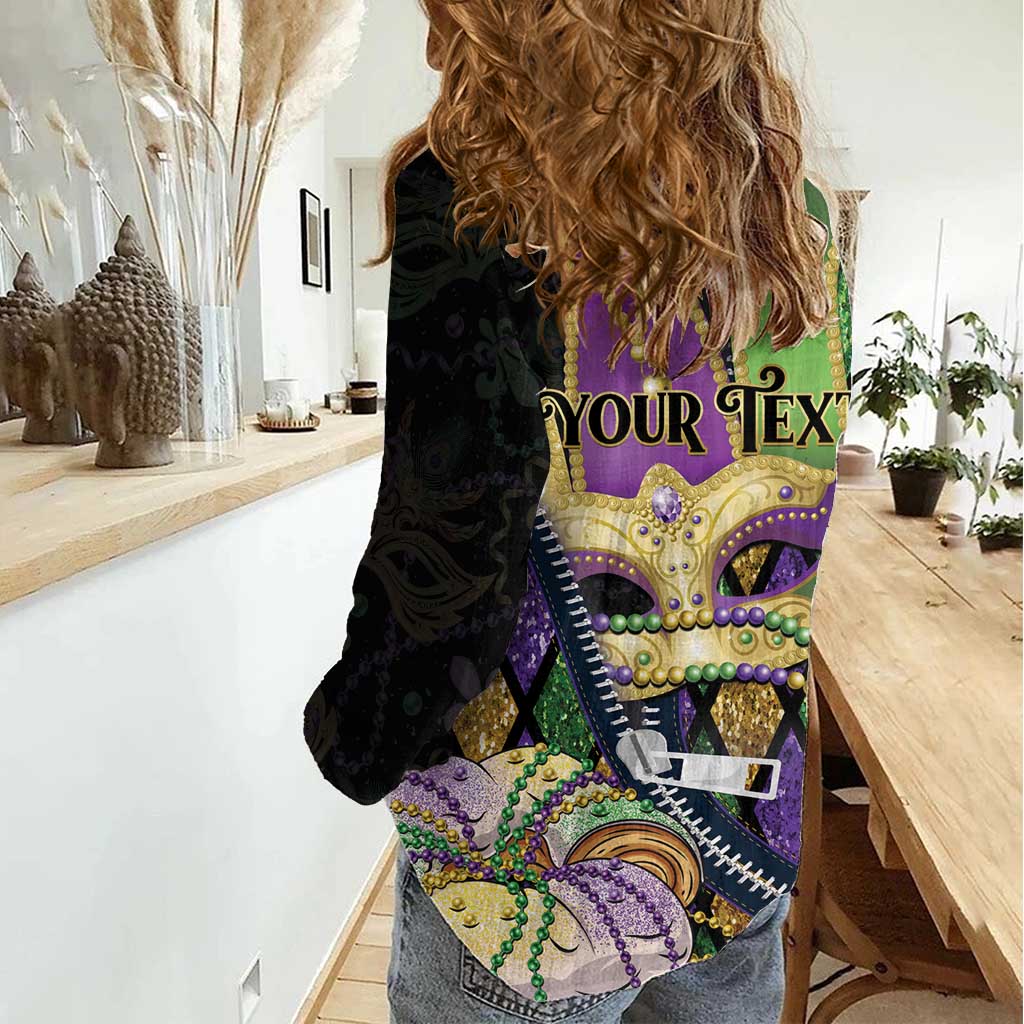 Personalized Mardi Gras Alligator Women Casual Shirt Colorful Zipper Stylized