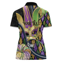 Personalized Mardi Gras Alligator Women Polo Shirt Colorful Zipper Stylized