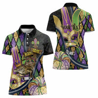 Personalized Mardi Gras Alligator Women Polo Shirt Colorful Zipper Stylized