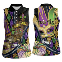 Personalized Mardi Gras Alligator Women Sleeveless Polo Shirt Colorful Zipper Stylized