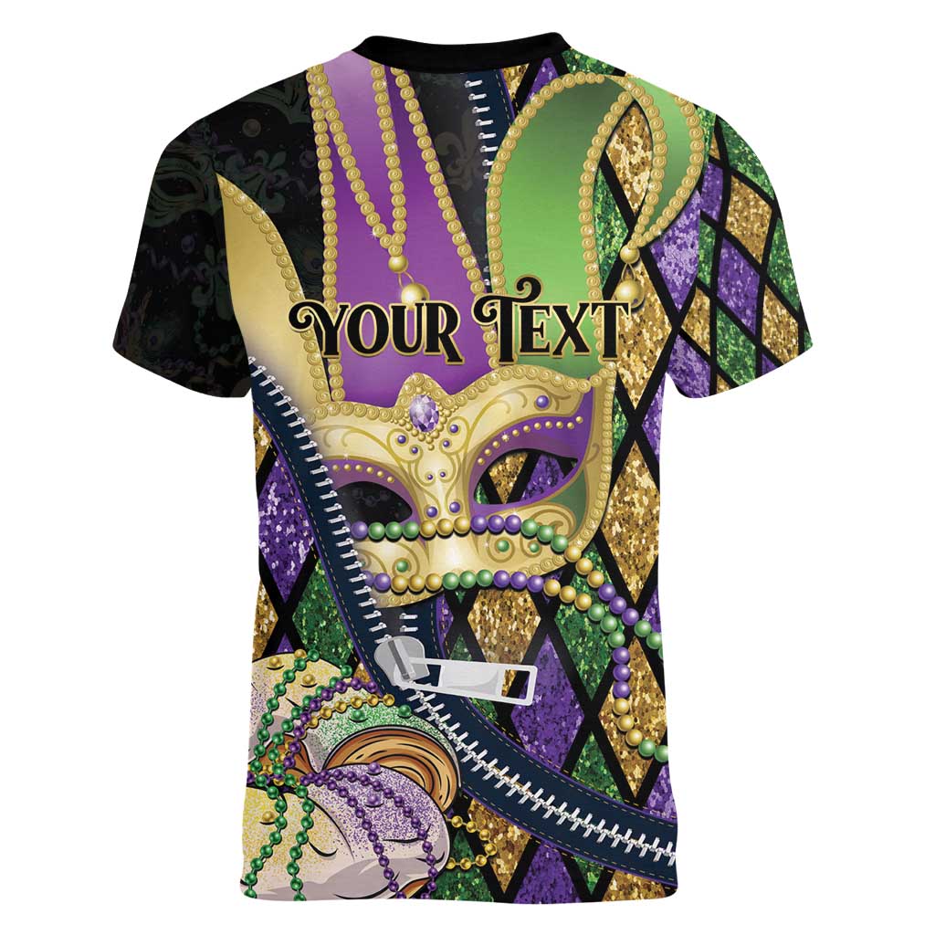 Personalized Mardi Gras Alligator Women V-Neck T-Shirt Colorful Zipper Stylized