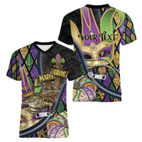 Personalized Mardi Gras Alligator Women V-Neck T-Shirt Colorful Zipper Stylized