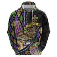 Personalized Mardi Gras Alligator Zip Hoodie Colorful Zipper Stylized