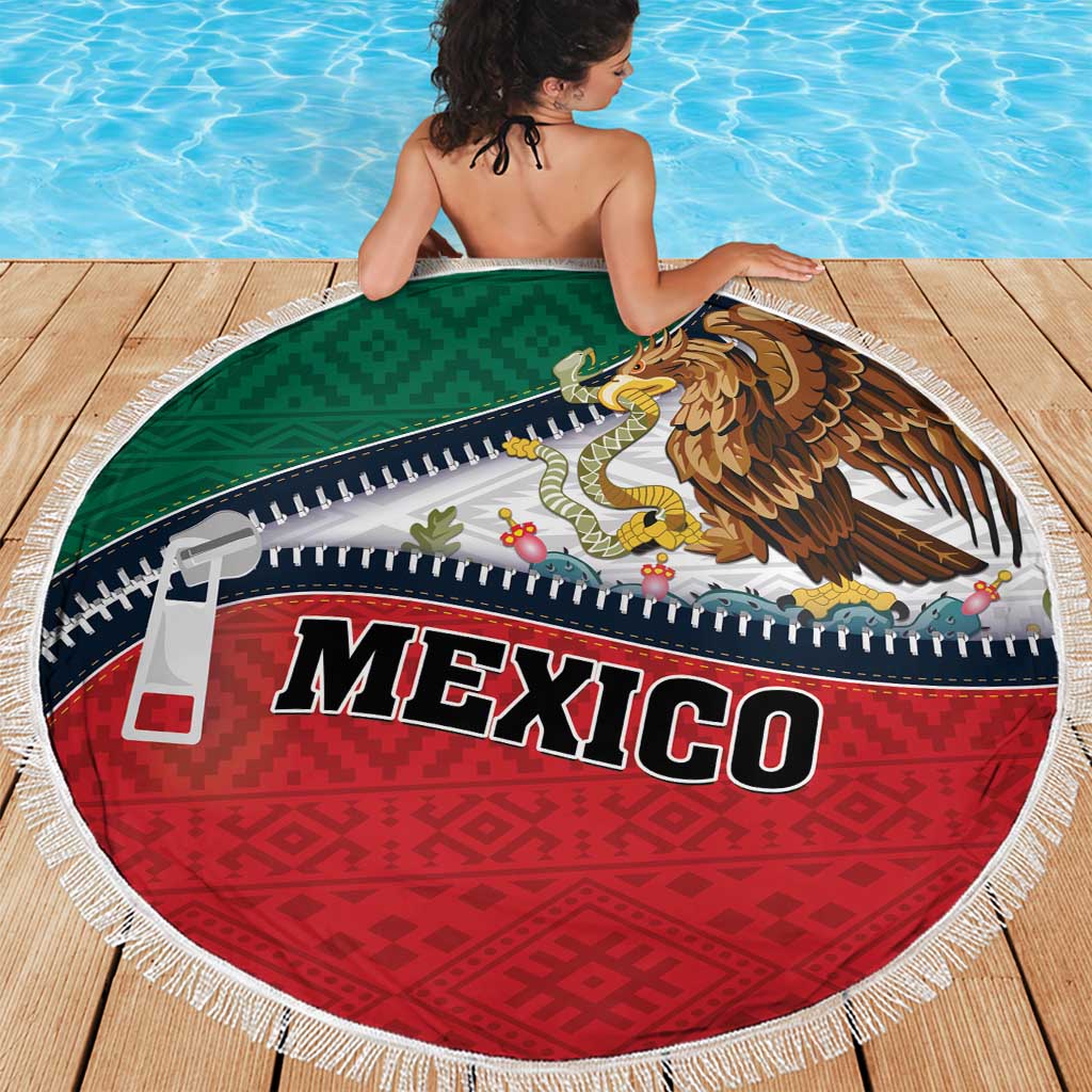 Mexico Flag Day Beach Blanket Mexican Coat Of Arms Zipper Stylized