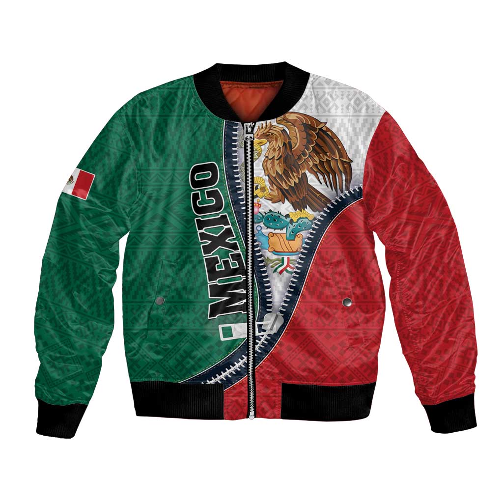 Personalized Mexico Flag Day Bomber Jacket Mexican Coat Of Arms Zipper Stylized