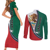 Personalized Mexico Flag Day Couples Matching Short Sleeve Bodycon Dress and Long Sleeve Button Shirt Mexican Coat Of Arms Zipper Stylized