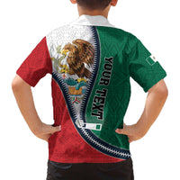 Personalized Mexico Flag Day Family Matching Off The Shoulder Long Sleeve Dress and Hawaiian Shirt Mexican Coat Of Arms Zipper Stylized