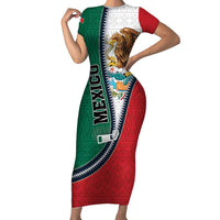Personalized Mexico Flag Day Family Matching Short Sleeve Bodycon Dress and Hawaiian Shirt Mexican Coat Of Arms Zipper Stylized