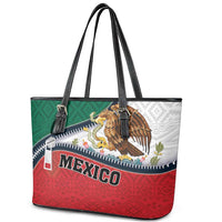 Mexico Flag Day Leather Tote Bag Mexican Coat Of Arms Zipper Stylized