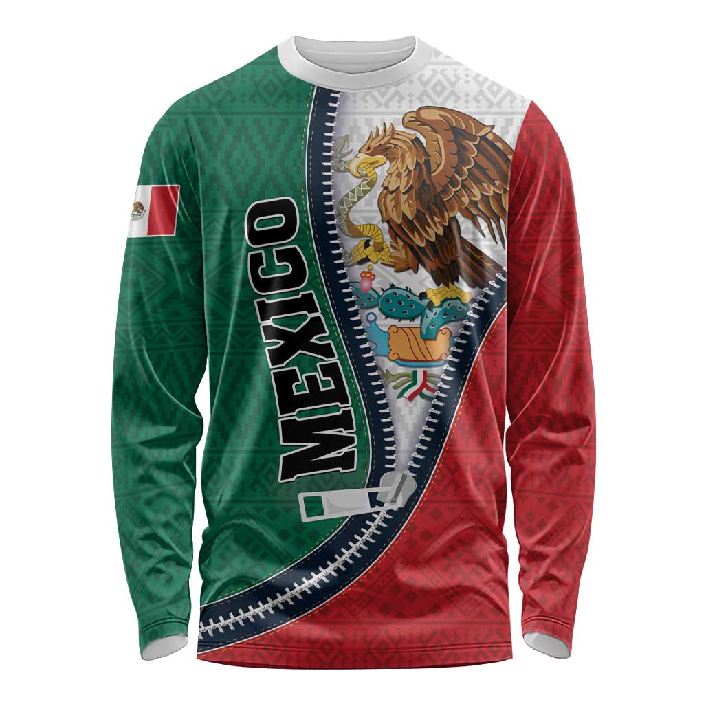 Personalized Mexico Flag Day Long Sleeve Shirt Mexican Coat Of Arms Zipper Stylized