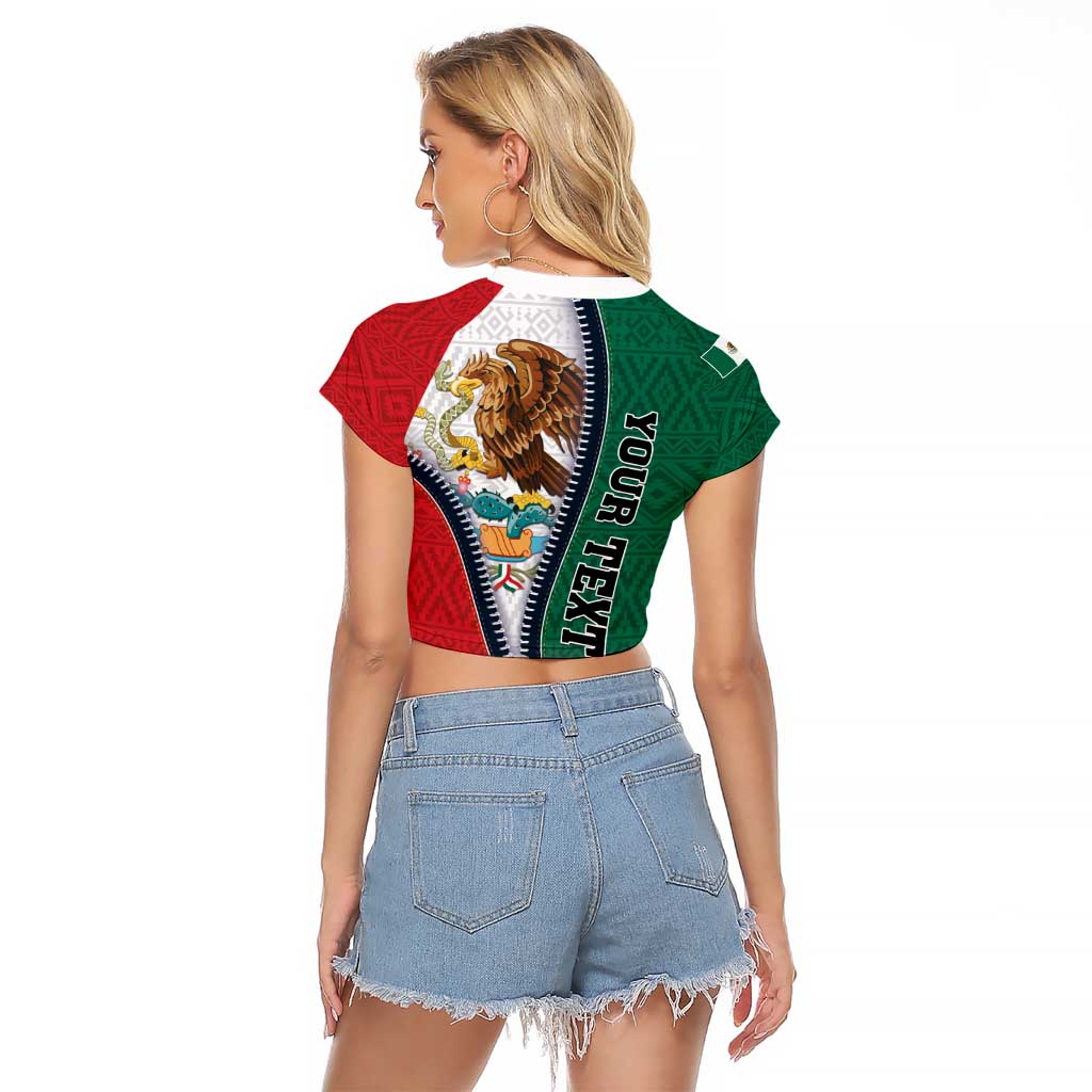 Personalized Mexico Flag Day Raglan Cropped T Shirt Mexican Coat Of Arms Zipper Stylized