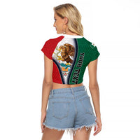Personalized Mexico Flag Day Raglan Cropped T Shirt Mexican Coat Of Arms Zipper Stylized