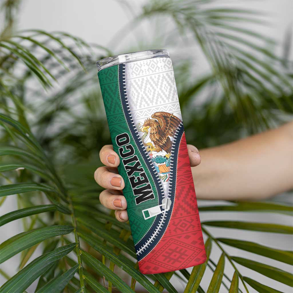 Personalized Mexico Flag Day Skinny Tumbler Mexican Coat Of Arms Zipper Stylized