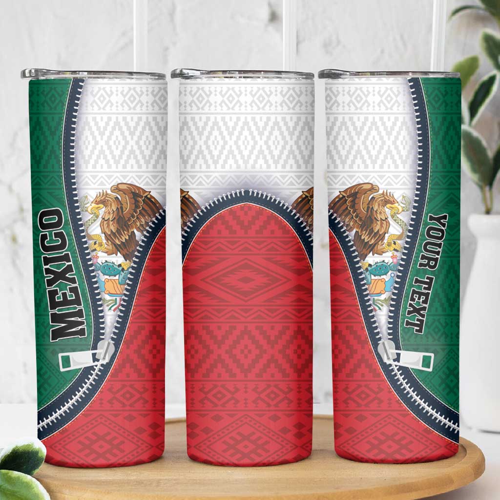 Personalized Mexico Flag Day Skinny Tumbler Mexican Coat Of Arms Zipper Stylized