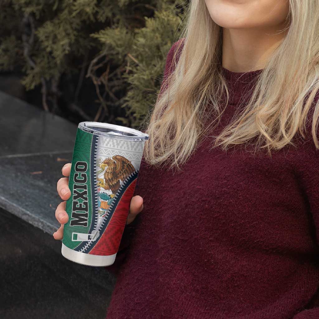 Personalized Mexico Flag Day Tumbler Cup Mexican Coat Of Arms Zipper Stylized