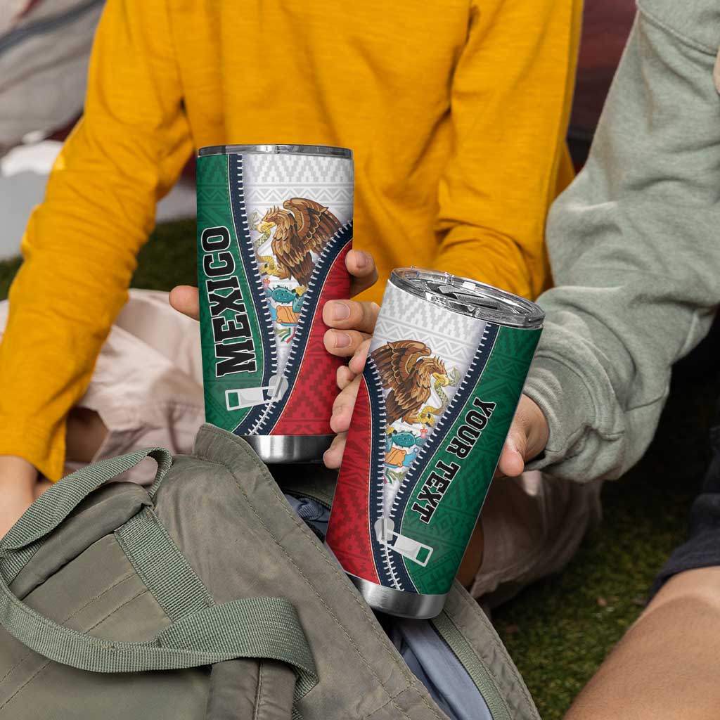 Personalized Mexico Flag Day Tumbler Cup Mexican Coat Of Arms Zipper Stylized