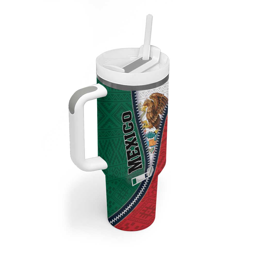 Personalized Mexico Flag Day Tumbler With Handle Mexican Coat Of Arms Zipper Stylized