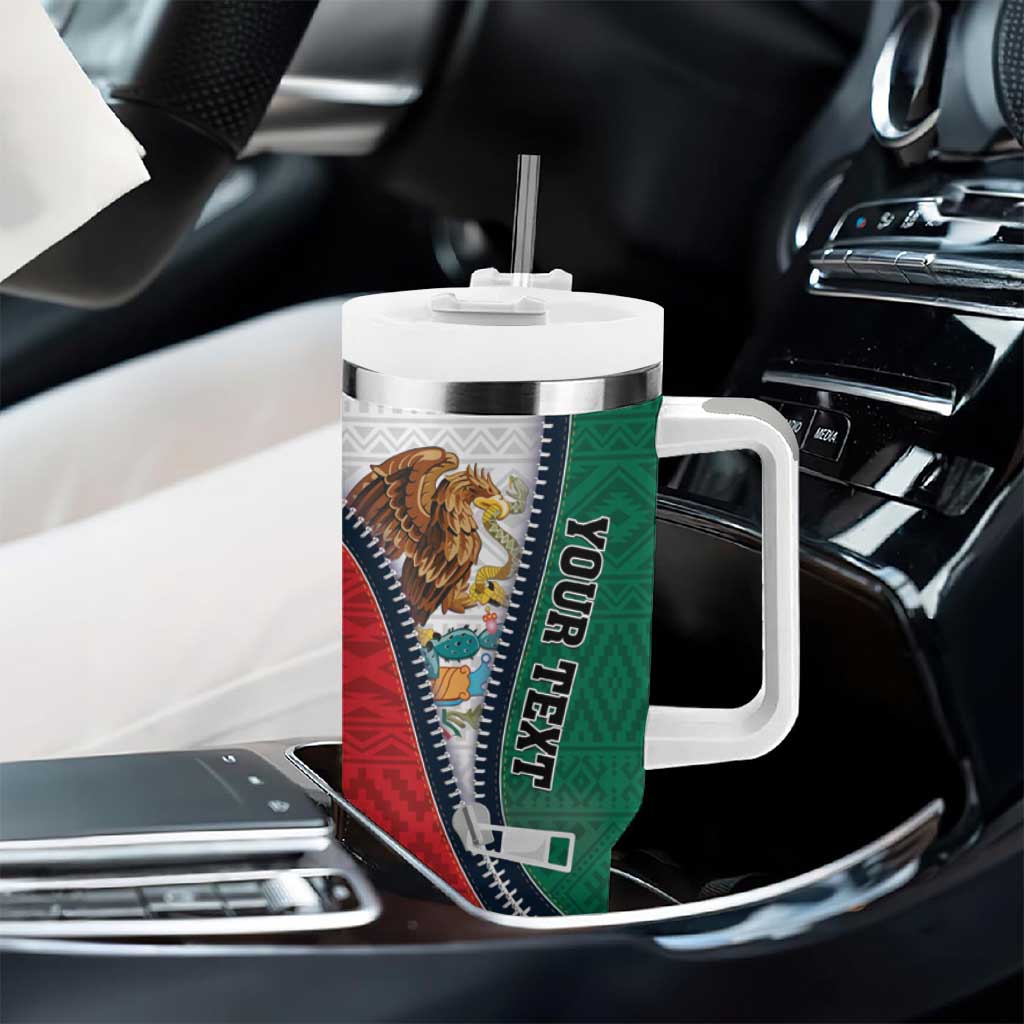 Personalized Mexico Flag Day Tumbler With Handle Mexican Coat Of Arms Zipper Stylized