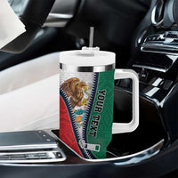 Personalized Mexico Flag Day Tumbler With Handle Mexican Coat Of Arms Zipper Stylized