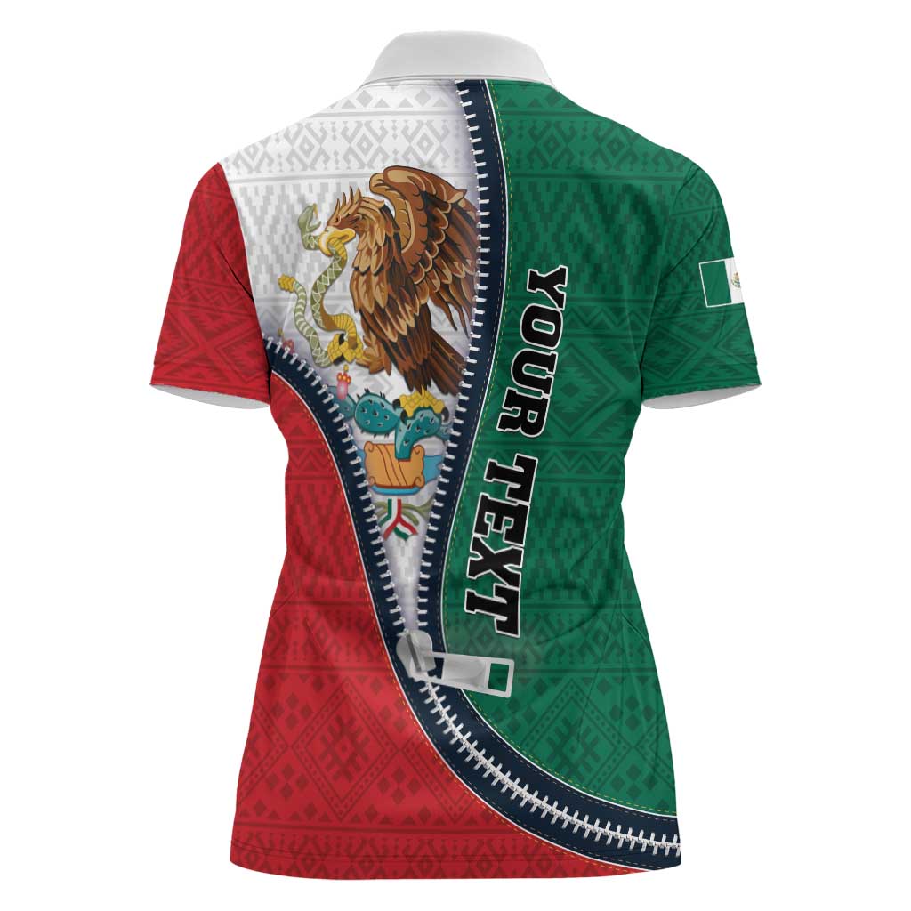 Personalized Mexico Flag Day Women Polo Shirt Mexican Coat Of Arms Zipper Stylized