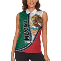 Personalized Mexico Flag Day Women Sleeveless Polo Shirt Mexican Coat Of Arms Zipper Stylized