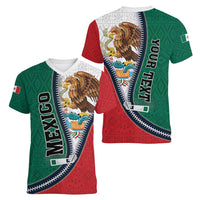 Personalized Mexico Flag Day Women V-Neck T-Shirt Mexican Coat Of Arms Zipper Stylized