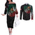 Mexican Aztec Circle Couples Matching Off The Shoulder Long Sleeve Dress and Long Sleeve Button Shirt Flag Color Unique Style