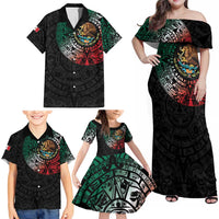 Mexican Aztec Circle Family Matching Off Shoulder Maxi Dress and Hawaiian Shirt Flag Color Unique Style