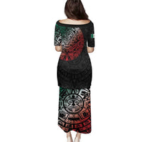 Mexican Aztec Circle Family Matching Puletasi and Hawaiian Shirt Flag Color Unique Style