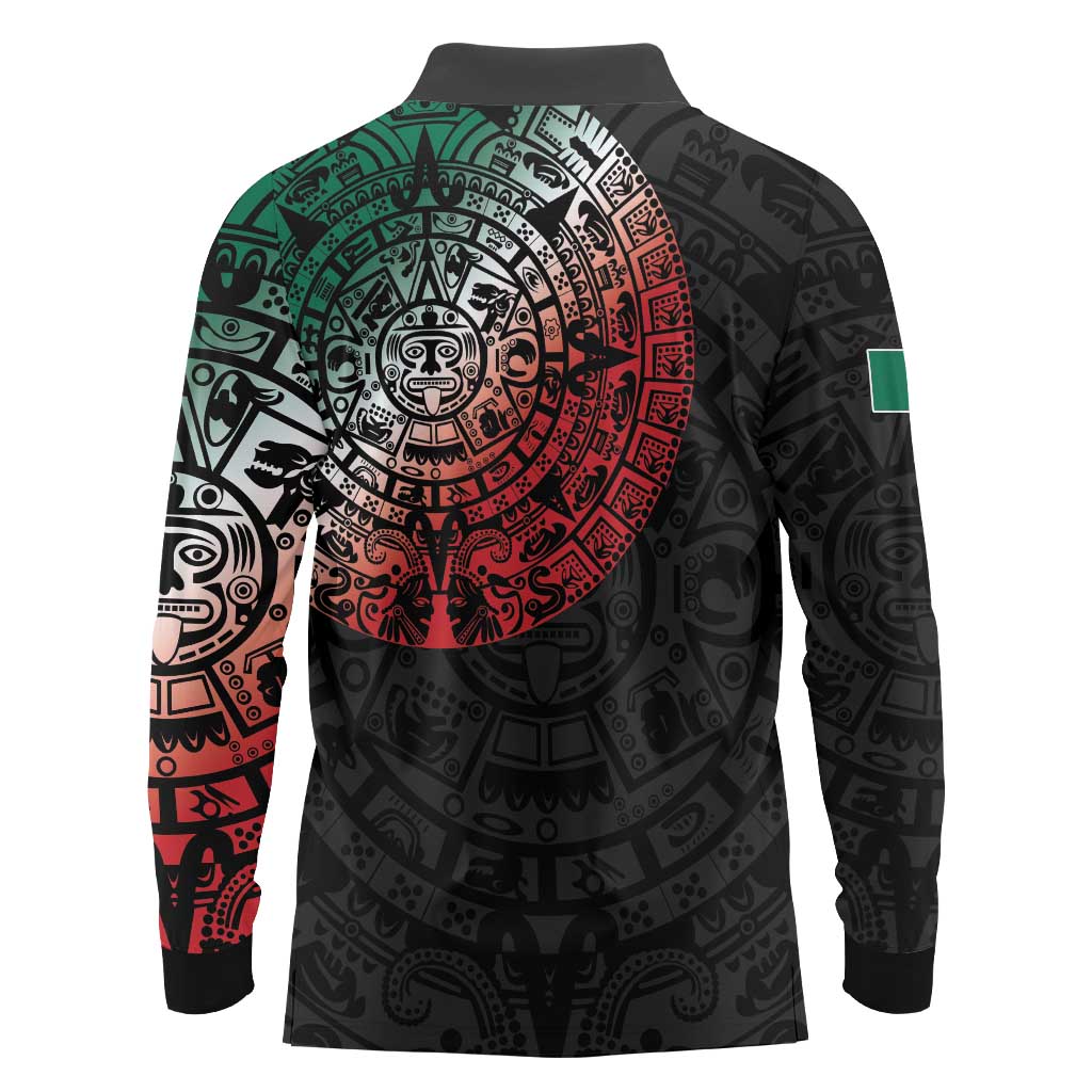 Mexican Aztec Circle Long Sleeve Polo Shirt Flag Color Unique Style