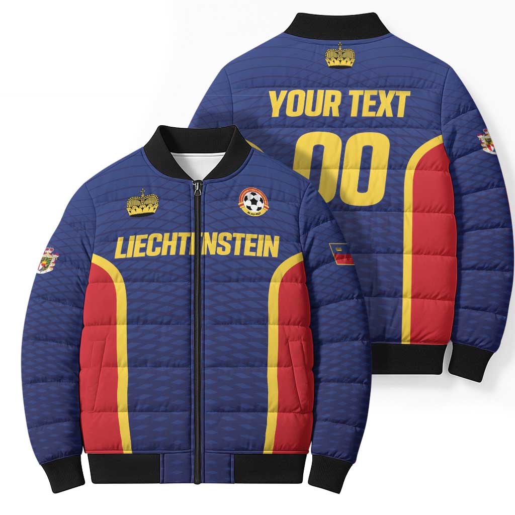 Custom Football 2026 Liechtenstein Bomber Puffer Jacket Blau-Rot Come On