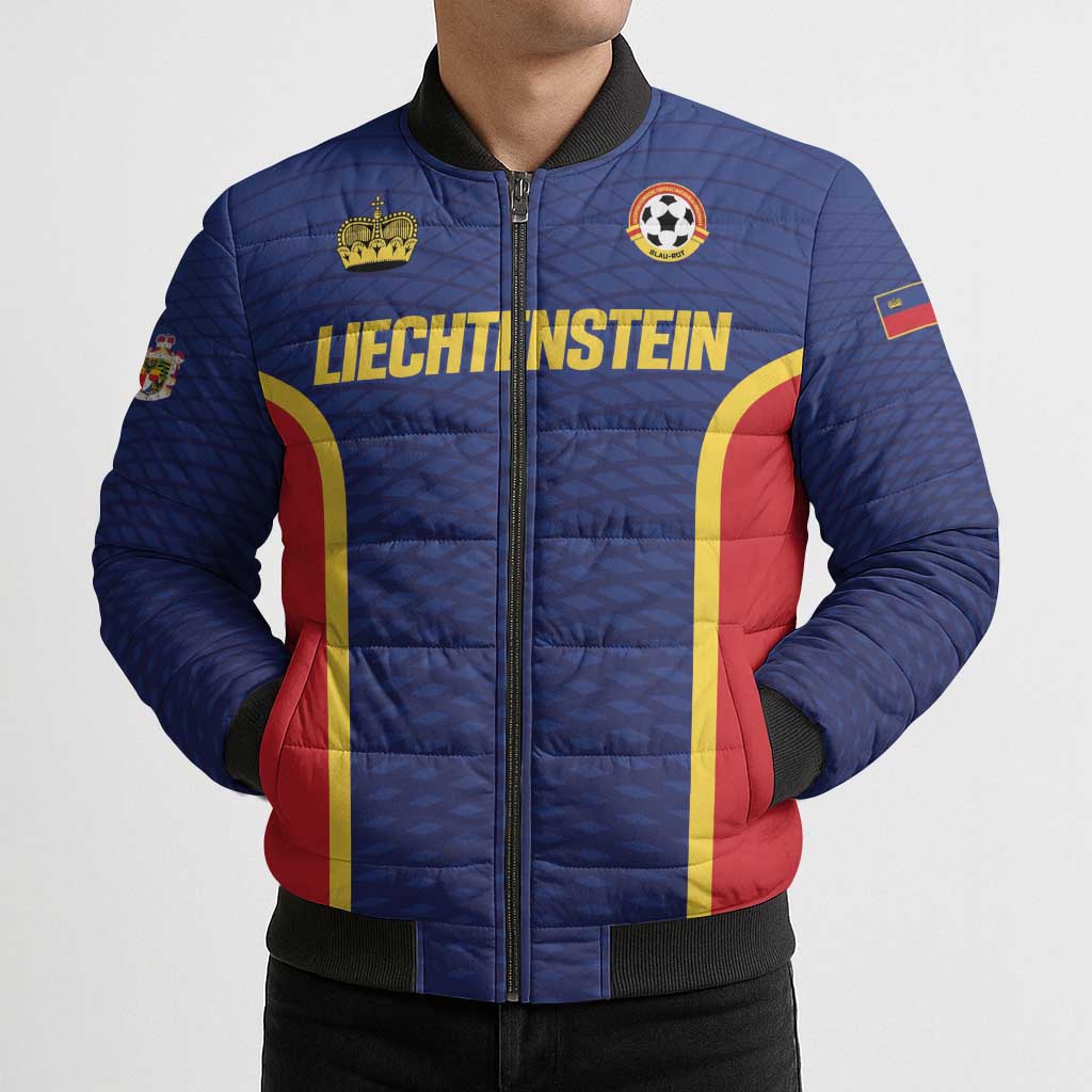 Custom Football 2026 Liechtenstein Bomber Puffer Jacket Blau-Rot Come On