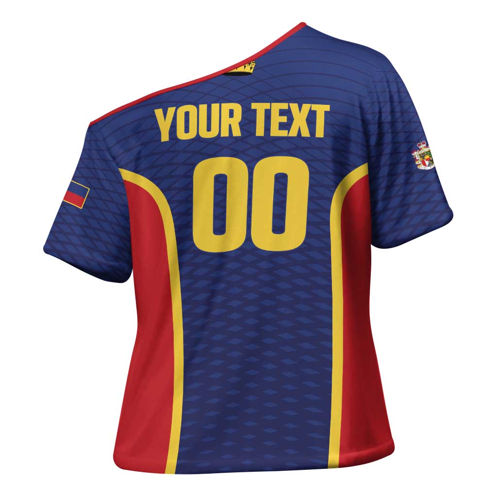 Custom Football 2026 Liechtenstein Cross Shoulder Shirt Blau-Rot Come On