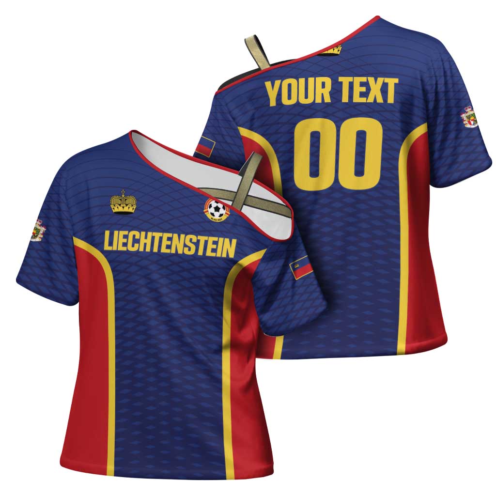 Custom Football 2026 Liechtenstein Cross Shoulder Shirt Blau-Rot Come On