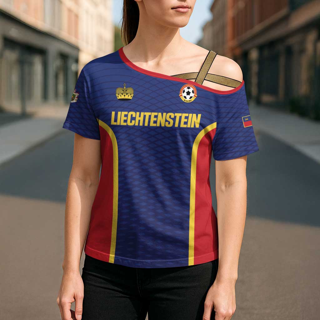 Custom Football 2026 Liechtenstein Cross Shoulder Shirt Blau-Rot Come On
